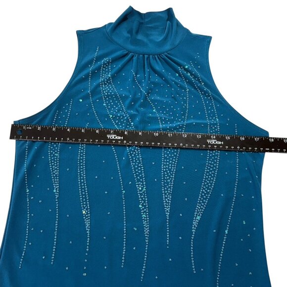 Vtg Y2K Fairycore Top Sz S Embellished Sleeveless Teal Beaded whimsical - Picture 4 of 8
